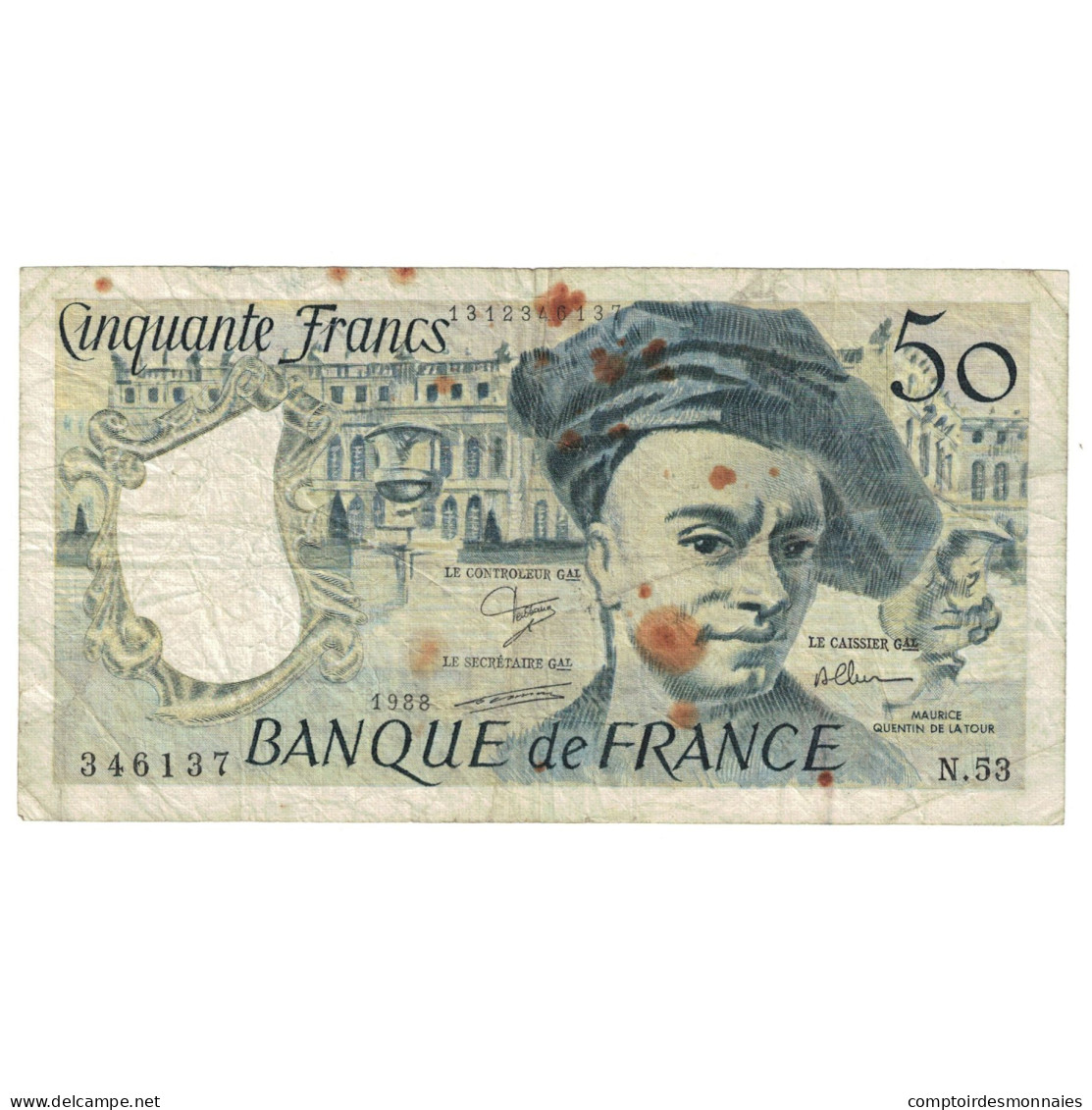 France, 50 Francs, Quentin De La Tour, 1988, N.53, B, Fayette:67.14, KM:152d - 50 F 1976-1992 ''quentin De La Tour''