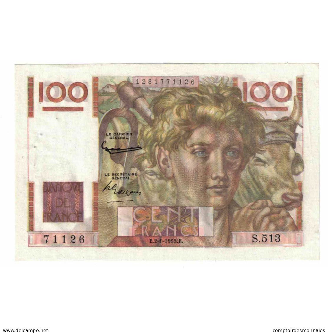 France, 100 Francs, Jeune Paysan, 1953, S.513, SUP+, Fayette:28.35, KM:128d - 100 F 1945-1954 ''Jeune Paysan''