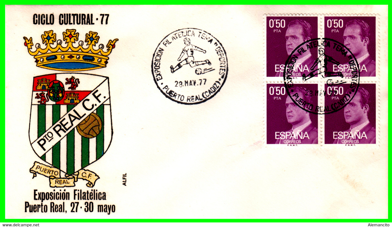 SOBRE EXPOSICIÓN FILATELICA PUERTO REAL ( CADIZ ) CON MATASELLO AÑO 1977 - Altri & Non Classificati