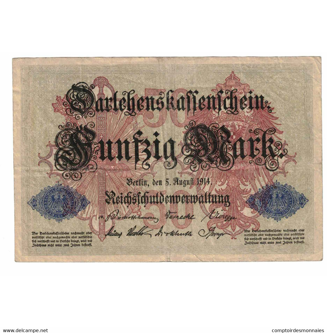 Billet, Allemagne, 50 Mark, 1914, 1914-08-05, KM:49b, SUP - 50 Mark