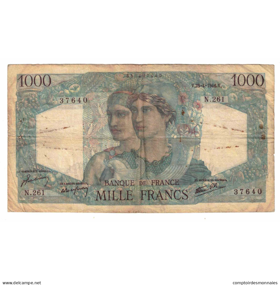 France, 1000 Francs, Minerve Et Hercule, 1946, N.261, TB+, Fayette:41.13 - 1 000 F 1945-1950 ''Minerve Et Hercule''