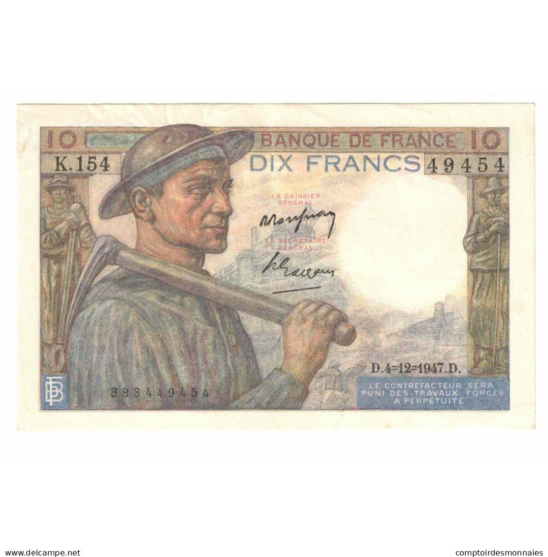 France, 10 Francs, Mineur, 1947, K.154, SUP, Fayette:8.19, KM:99f - 10 F 1941-1949 ''Mineur''