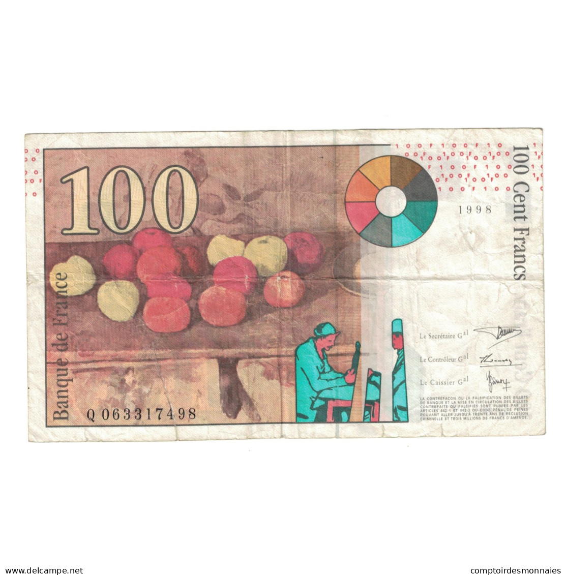 France, 100 Francs, Cézanne, 1998, Y 065957680, SUP, Fayette:74.2, KM:158a - 100 F 1997-1998 ''Cézanne''