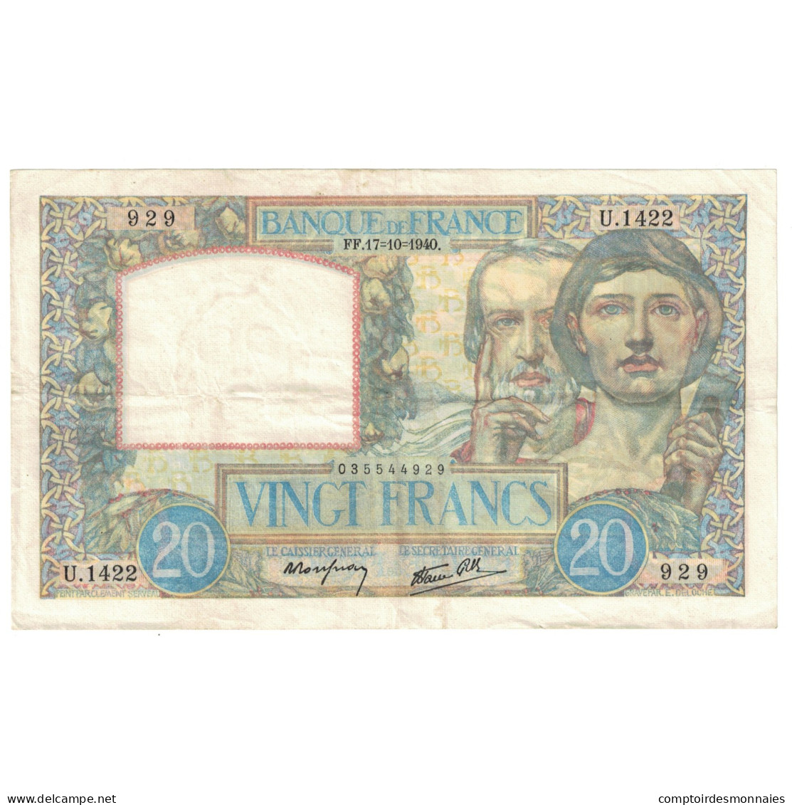 France, 20 Francs, Science Et Travail, 1940, U.1422, TTB+, Fayette:12.9, KM:92b - 20 F 1939-1942 ''Science Et Travail''
