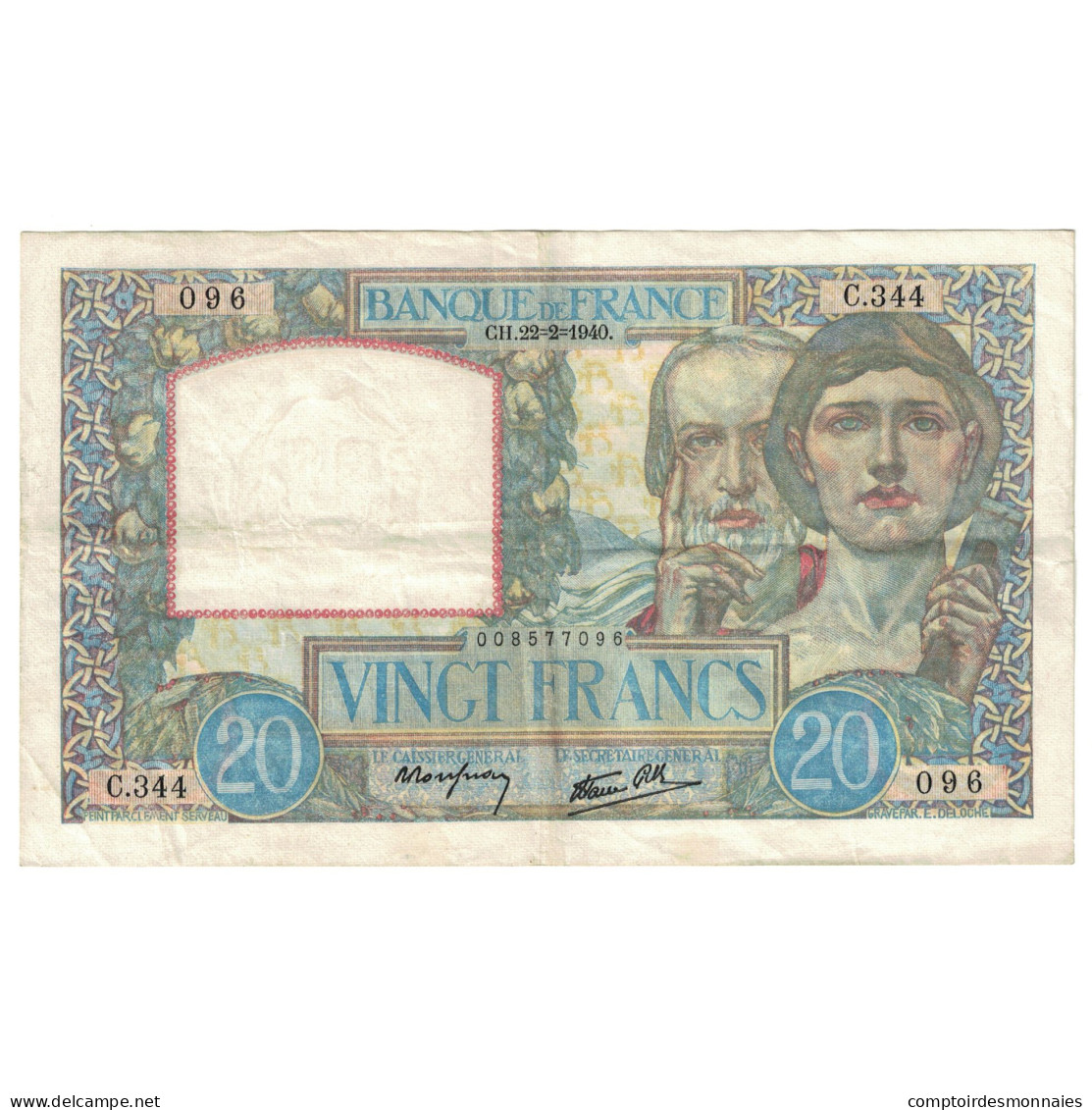 France, 20 Francs, Science Et Travail, 1940, C.344, TTB+, Fayette:12.2, KM:92a - 20 F 1939-1942 ''Science Et Travail''