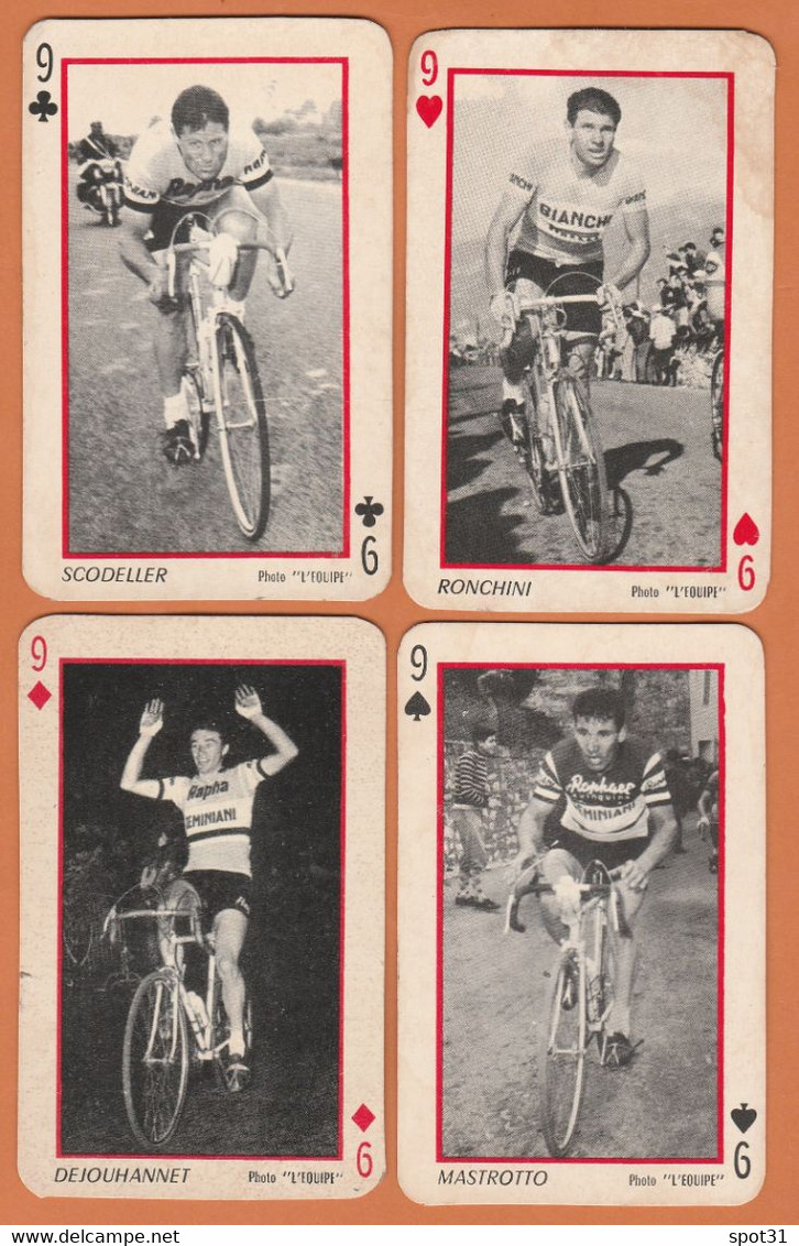 Cartes à Jouer Carré De 9 Cyclisme Tour De France 1960 Coureurs Scodeller Ronchini Dejouhannet Mastrotto Photo L'Equipe - Wielrennen