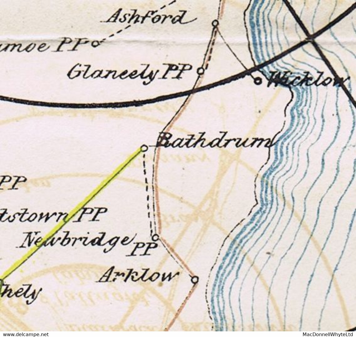 Ireland Wicklow Mining 1844 Ballymurtagh Mine To Cornwall With Italic "Rathdrum/Penny Post" In Olive-grey, Prepaid "1" - Prefilatelia