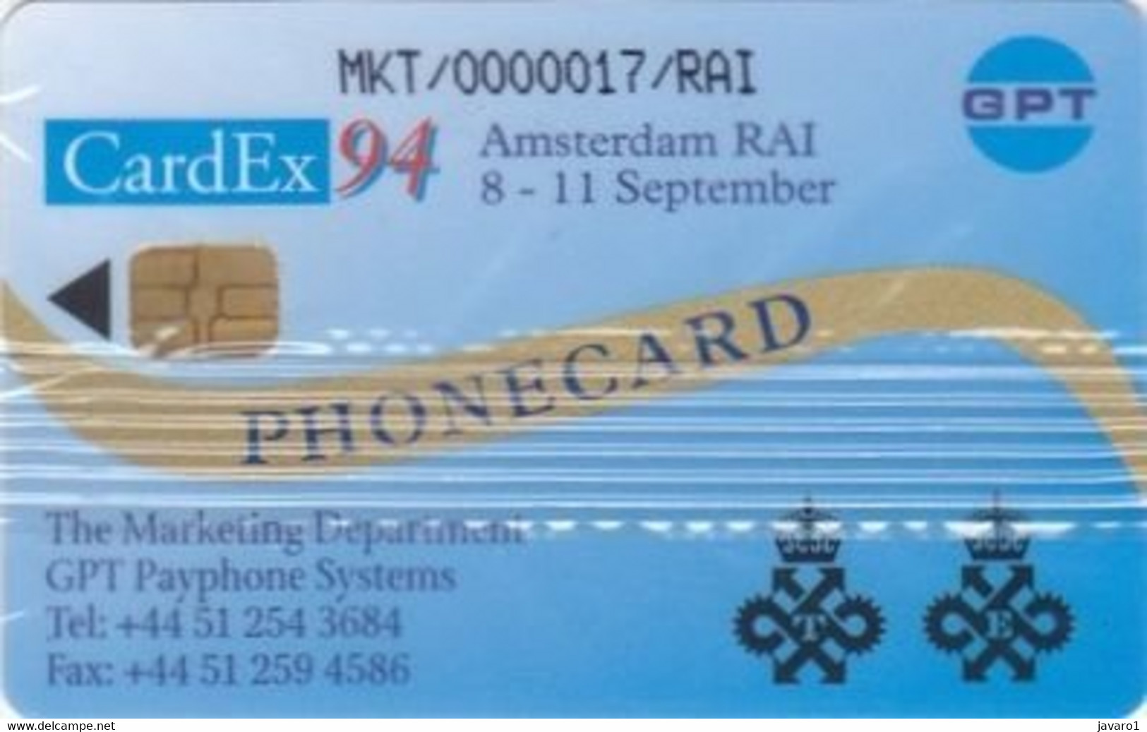 GPT DEMO : C01 CARDEX 94 Queens Award Logo RAI Amsterdam ( Batch: MKT/0000973/RAI) MINT - Eurostar, Cardlink & Railcall