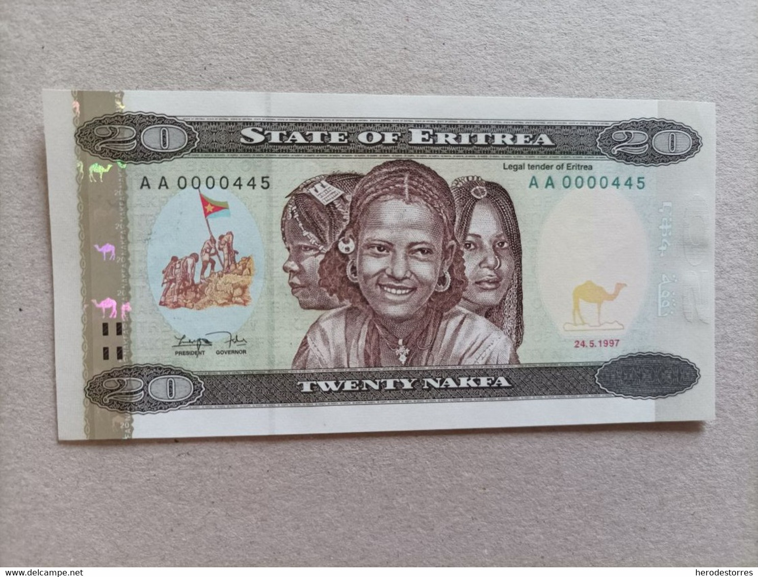 Billete De Eritrea De 20 Nafka, Año 1997, Nº Bajisimo Serie AA0000485 UNC - Eritrea