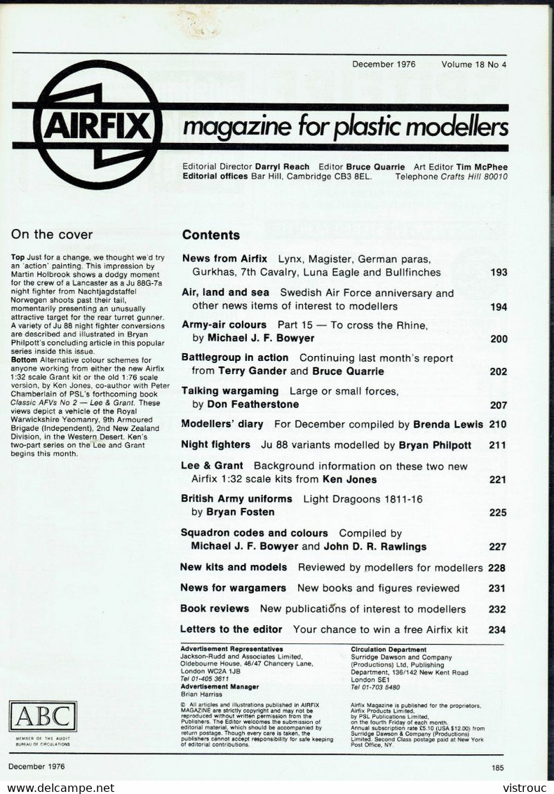 "AIRFIX, Magazine For Plastic Modellers" - Vol. 18 N° 4 - Année 1976 - GB - Sommaire En Scan 2. - Literatuur & DVD