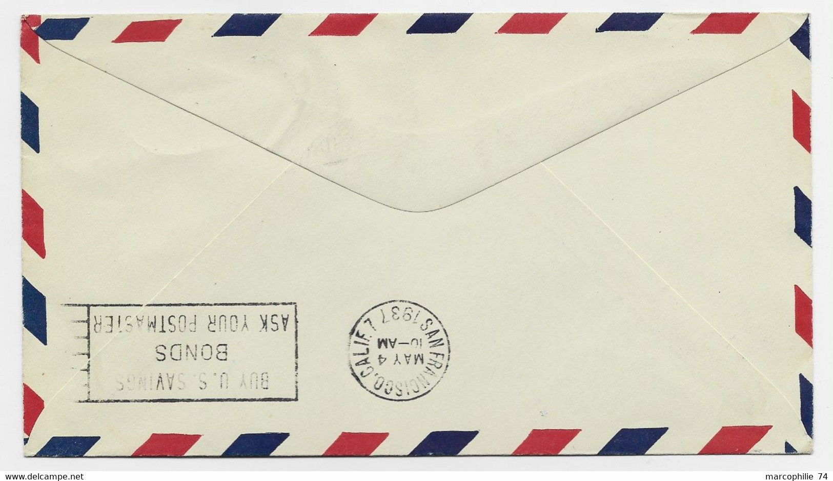 MACAU 5A+3P  LETTRE COVER AIR MAIL FIRST FLIGHT ASIA MACAU 28.IV .1937 TO USA - Posta Aerea