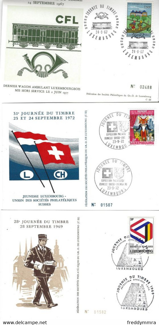 Luxembourg: 3 Cartes Journée Du Timbre 1967-1969 Et 1972 - Herdenkingskaarten