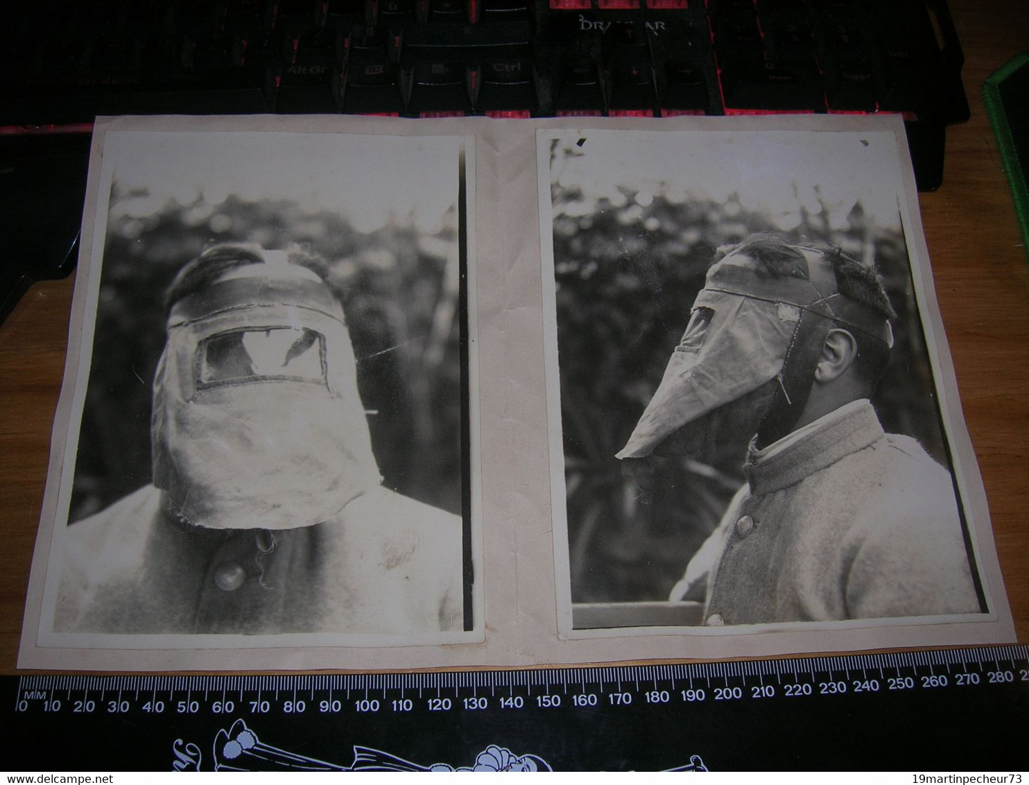 2 Photo Contrecollée Sur Carton : Prototype De Masque A Gaz 1ere Guerre Mondiale 14 18 : Document RARE - Documentos