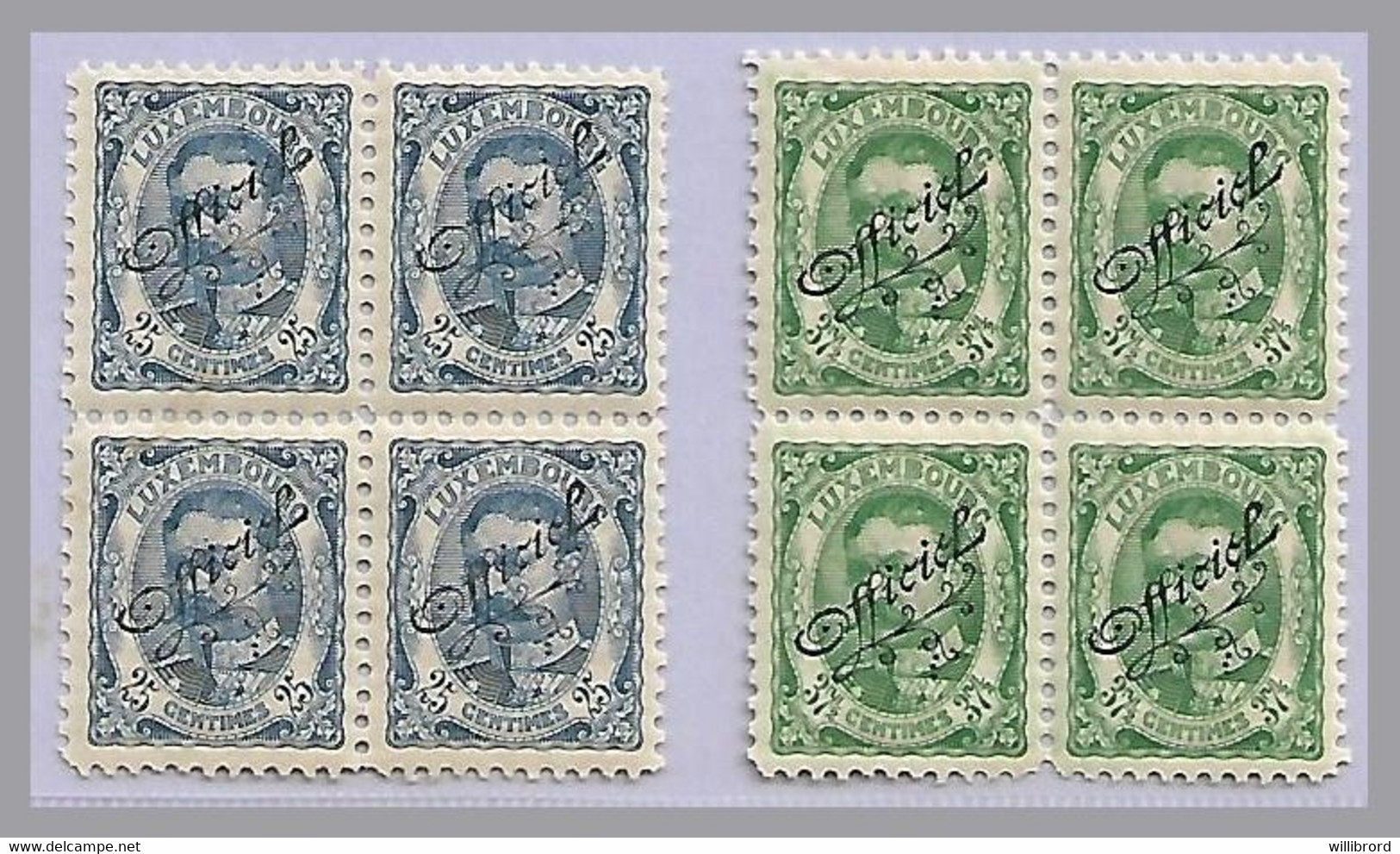 LUXEMBOURG - G.D. William IV OFFICIALS  - 25c & 37½c Blocks Of 4 - Mint Never Hinged - 1906 Guglielmo IV