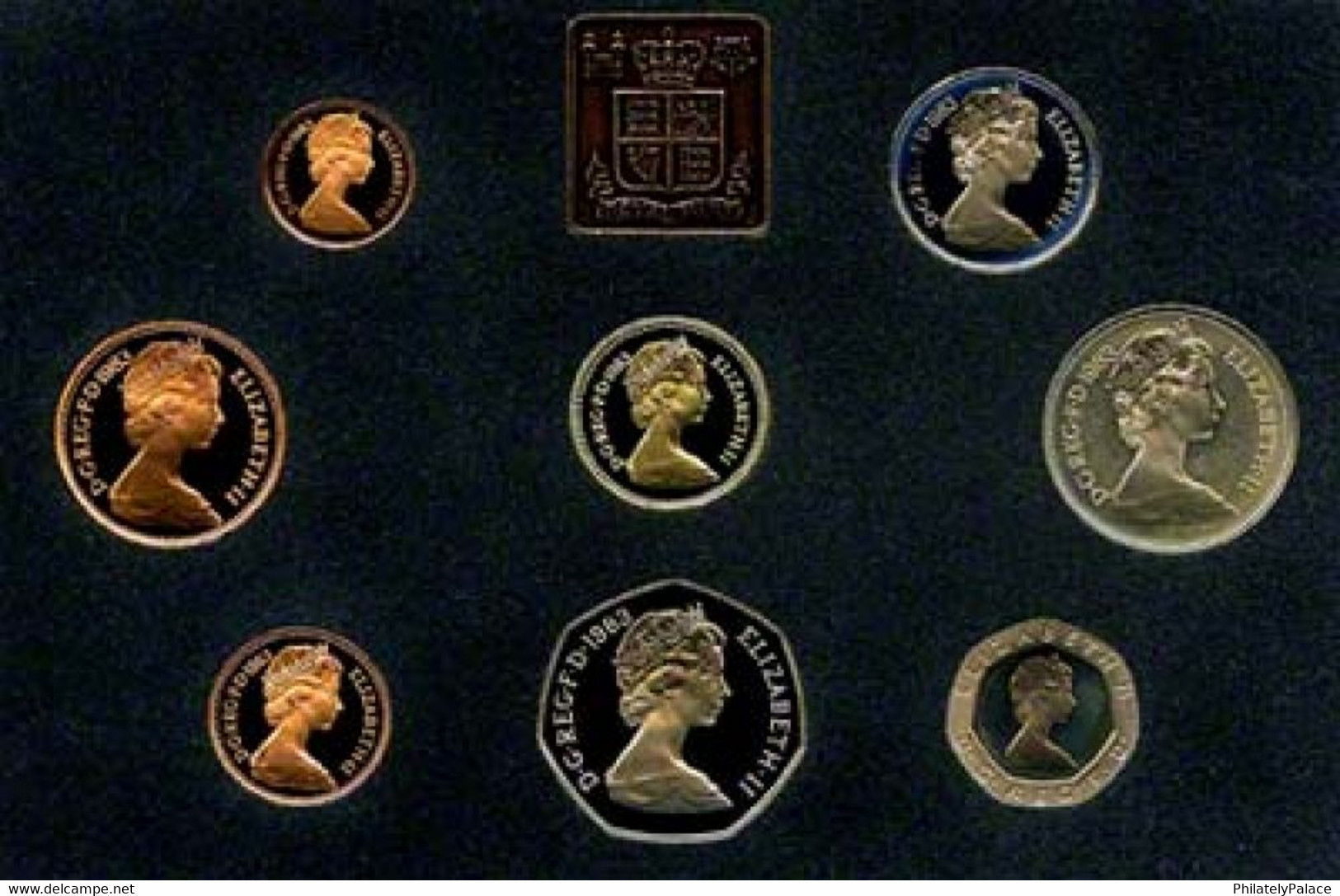 1983 Royal Mint Deluxe Proof Set Of 8 Proof Coin Blue Deluxe Blue Leatherette Covers & Brochure Uncirculated MNH - Autres & Non Classés