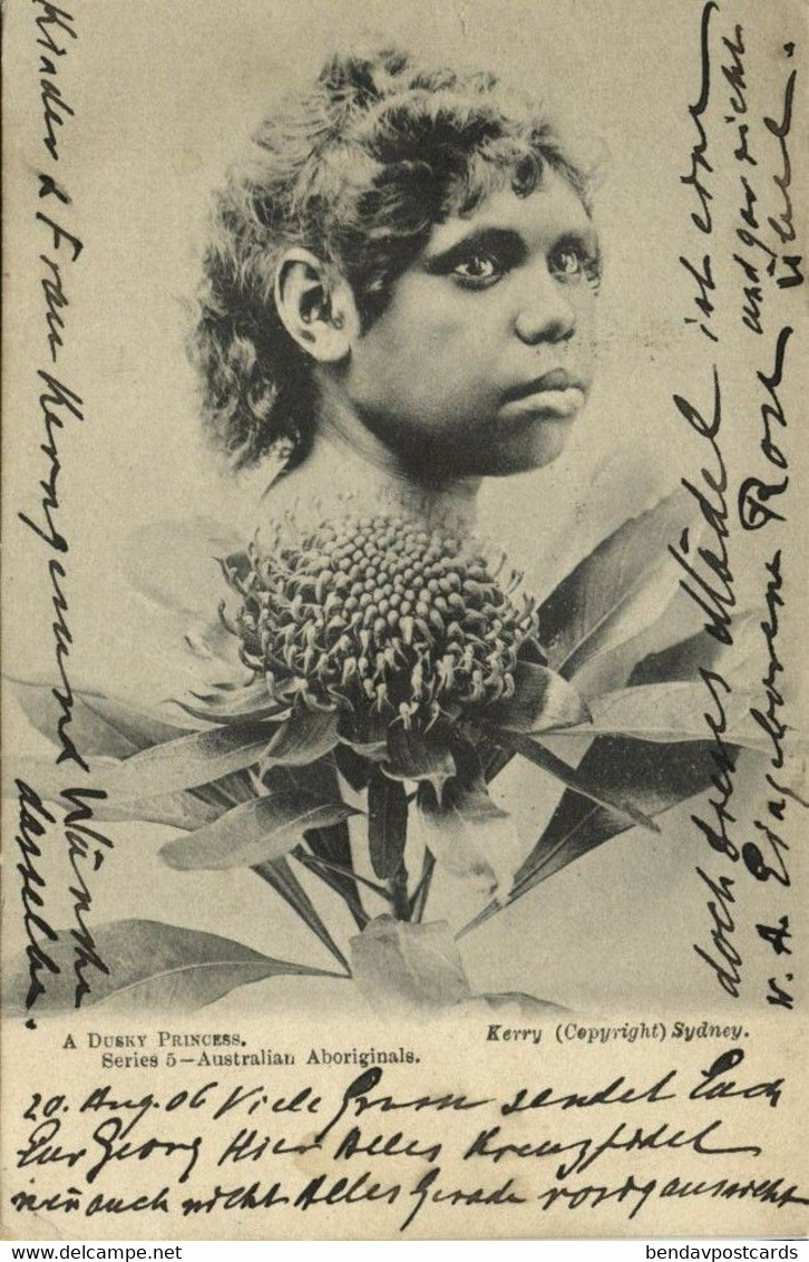 Australia, Dusky Aboriginal Princess, Flower (1906) Postcard - Aborigènes