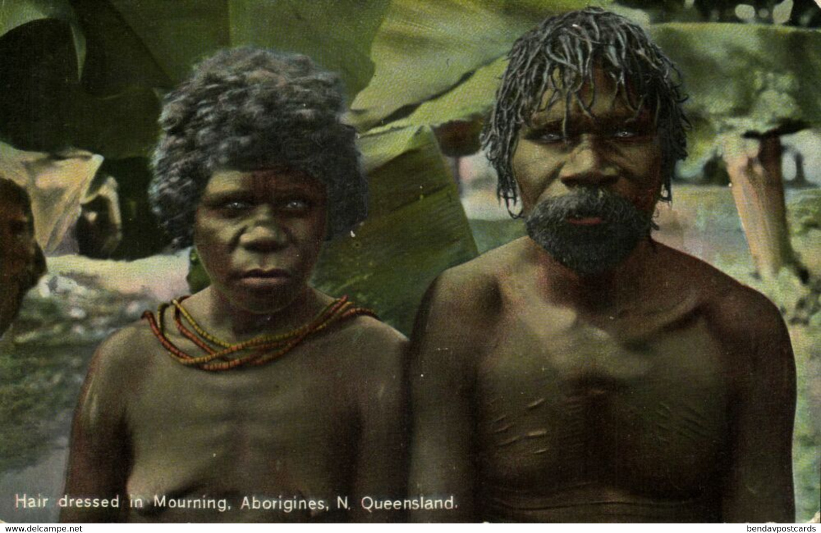 Australia, QUEENSLAND, Aboriginal Couple Hair Dressed In Mourning 1910s Postcard - Aborigènes