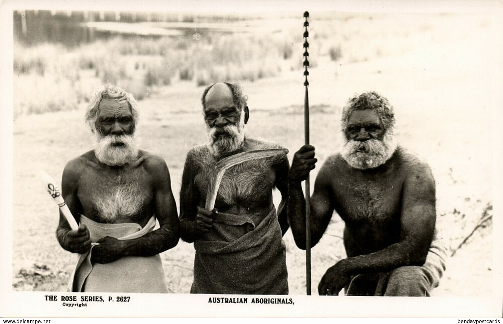 Australia, Armed Native Aboriginal Men, Boomerang Spear Waddy, Rose Series RPPC - Aborigenes