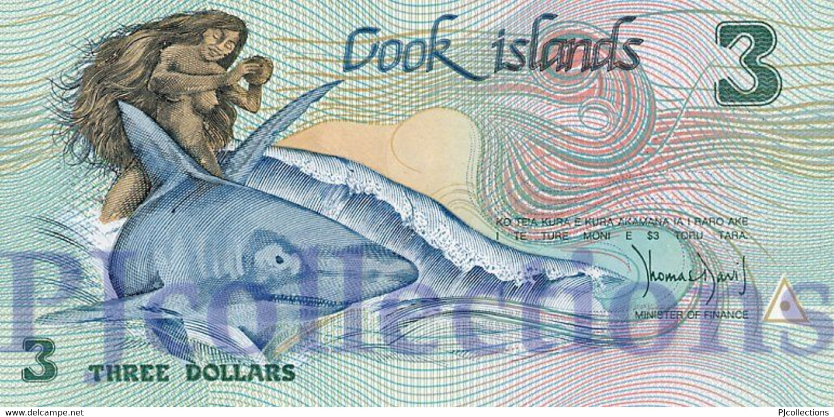 COOK ISLANDS 3 DOLLARS 1992 PICK 6 UNC - Cook Islands