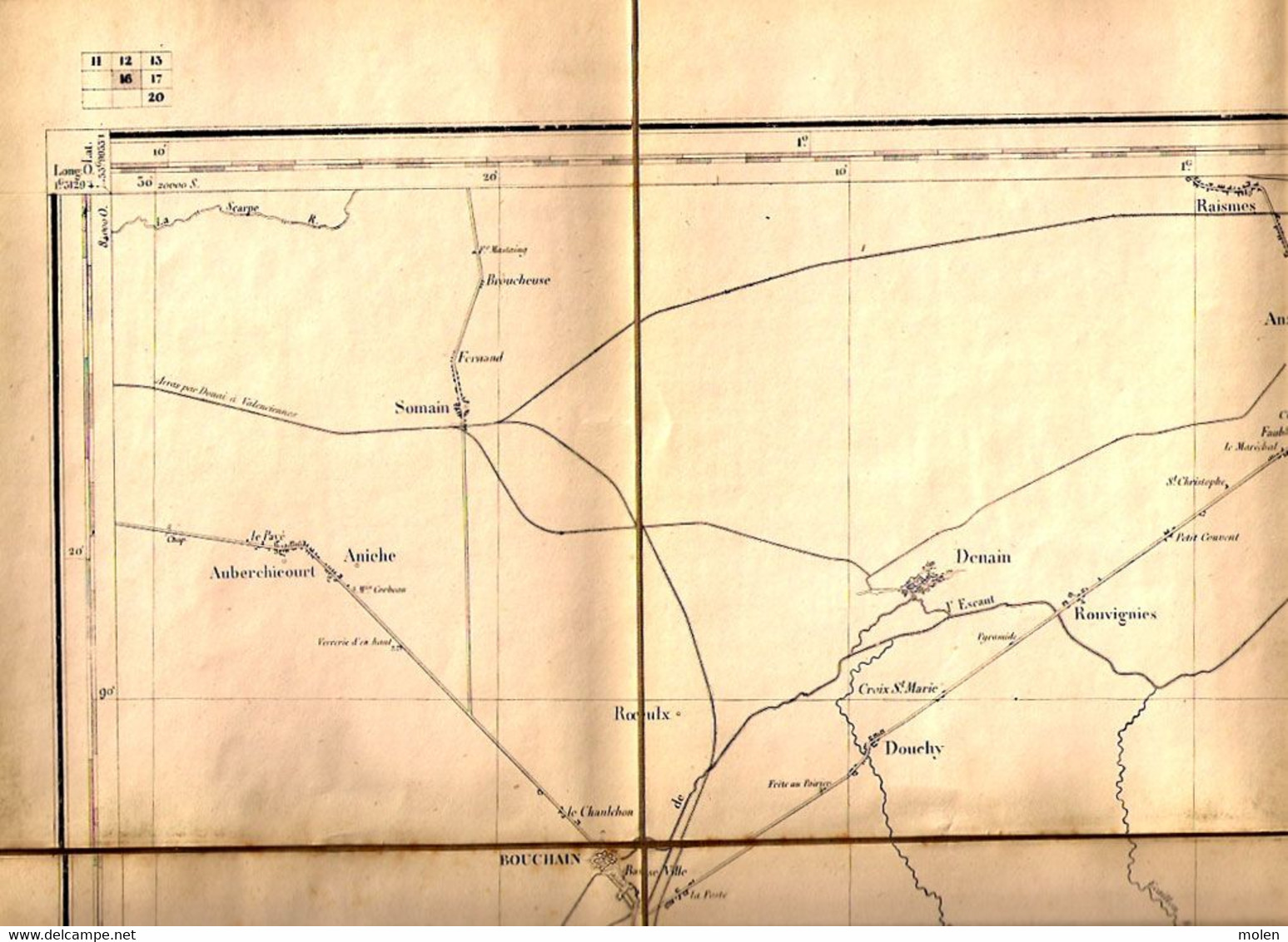 Ca 1850 CARTE D ETAT MAJOR DOUR & VALENCIENNES CAMBRAI LANDRECIES BOUCHAIN LE QUESNOY CATEAU AVESNES MAUBEUGE BAVAY S294 - Dour