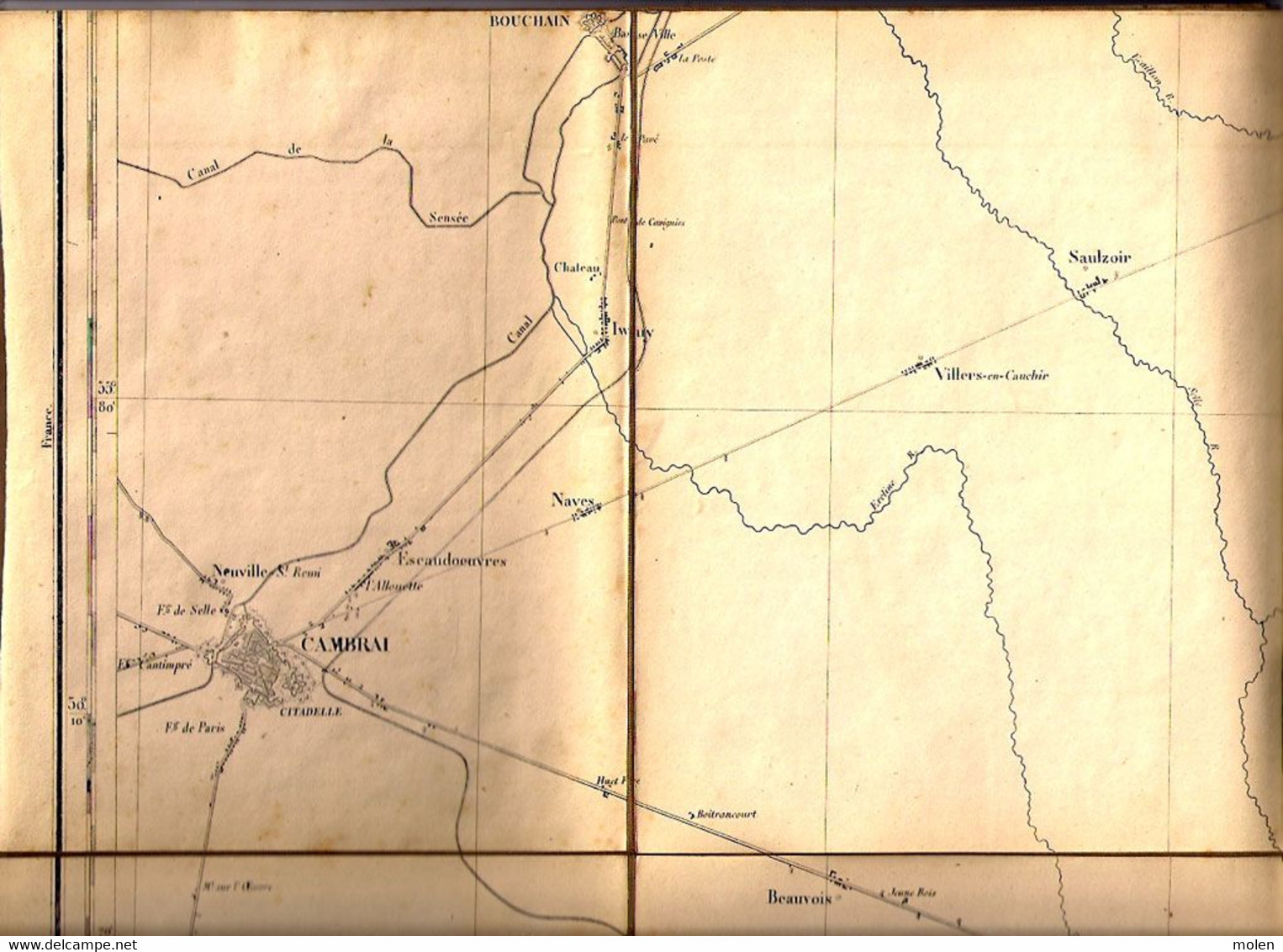 Ca 1850 CARTE D ETAT MAJOR DOUR & VALENCIENNES CAMBRAI LANDRECIES BOUCHAIN LE QUESNOY CATEAU AVESNES MAUBEUGE BAVAY S294 - Dour