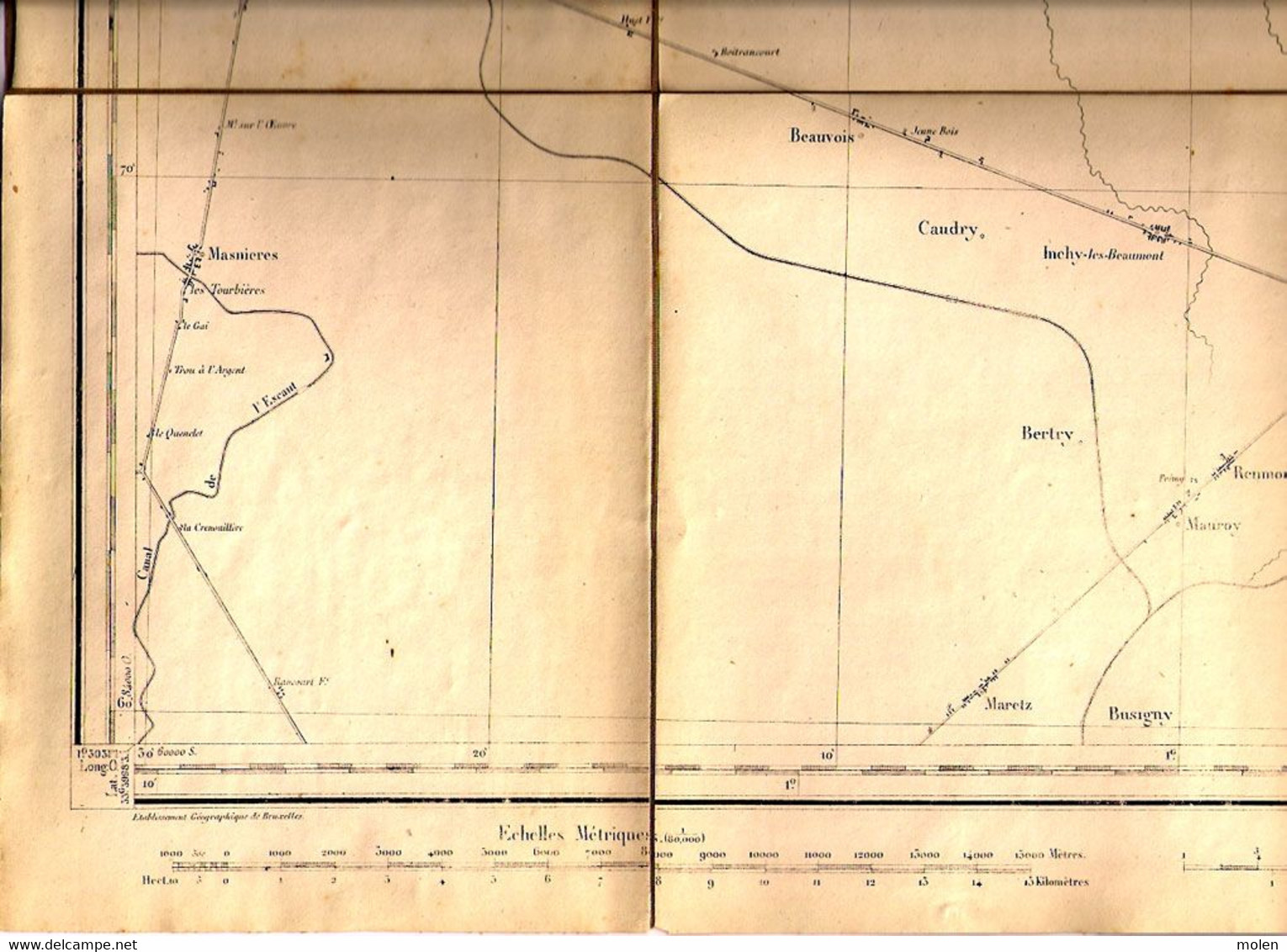 ca 1850 CARTE D ETAT MAJOR DOUR & VALENCIENNES CAMBRAI LANDRECIES BOUCHAIN LE QUESNOY CATEAU AVESNES MAUBEUGE BAVAY S294