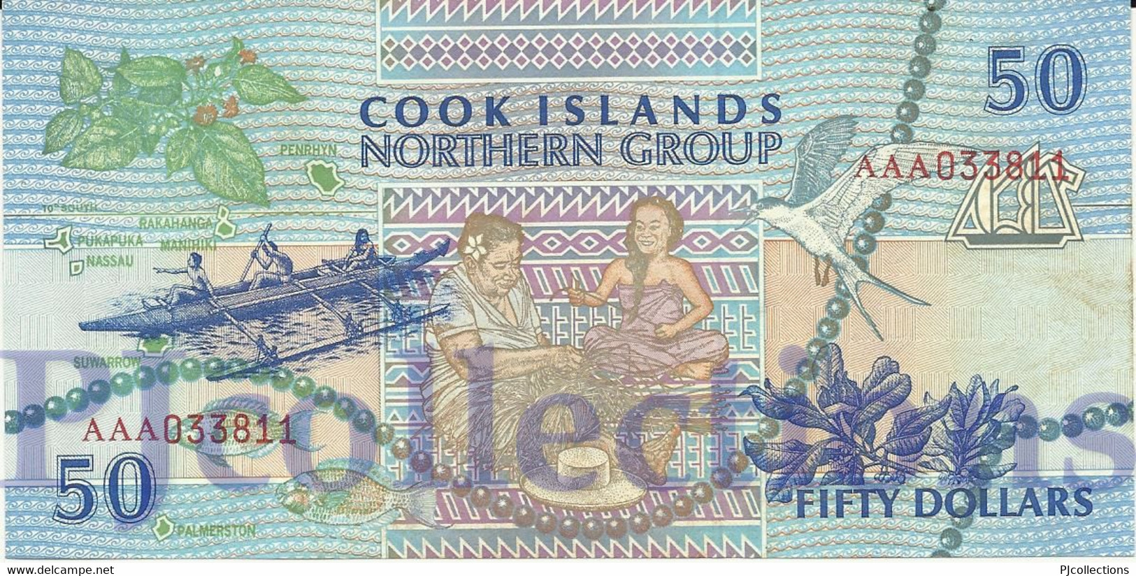 COOK ISLANDS 50 DOLLARS 1992 PICK 10a AUNC PREFIX "AAA" - Cook Islands