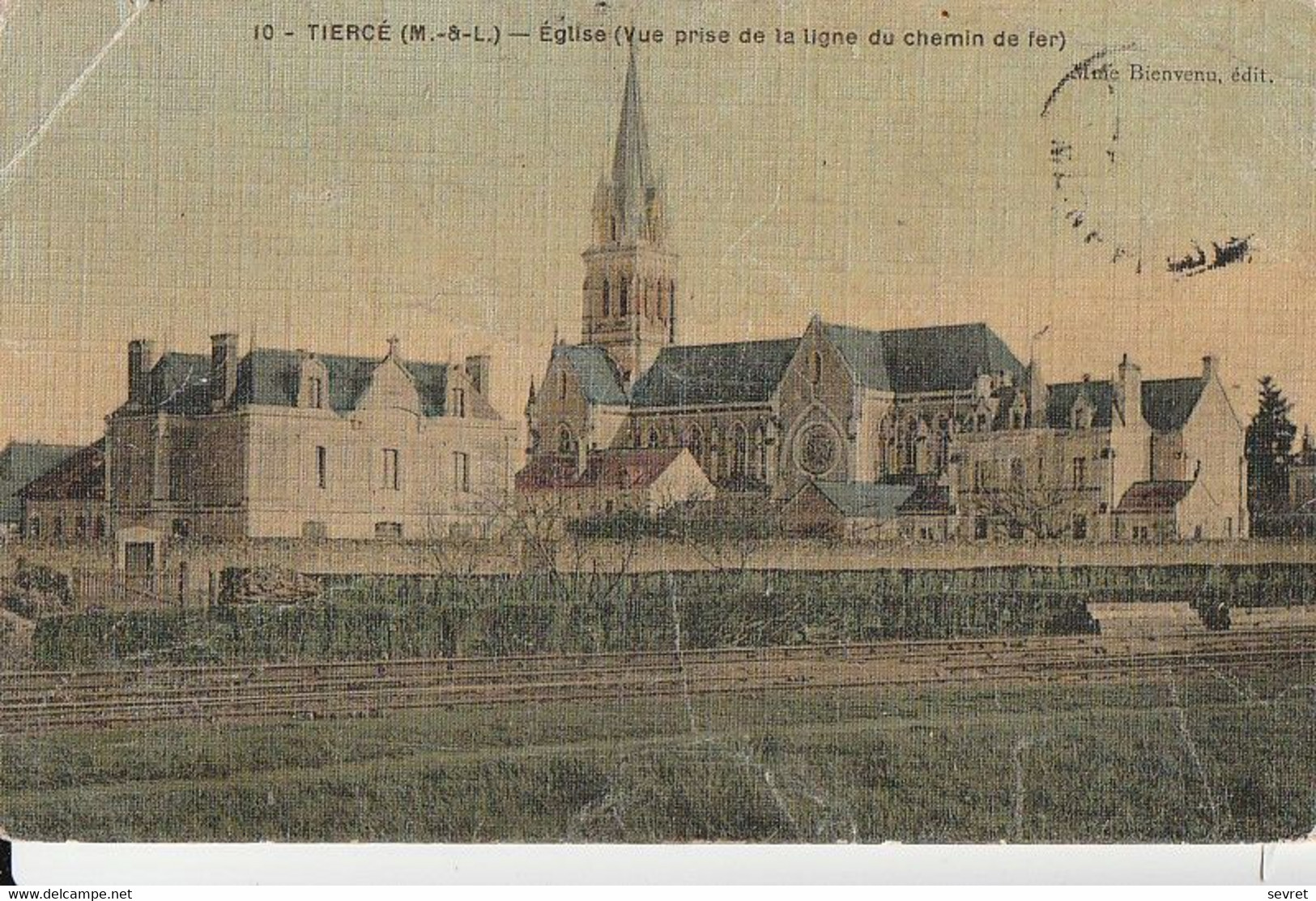 TIERCE. - Eglise (Vue Prise De La Ligne Du Chemin De Fer). Carte Toilée RARE - Tierce