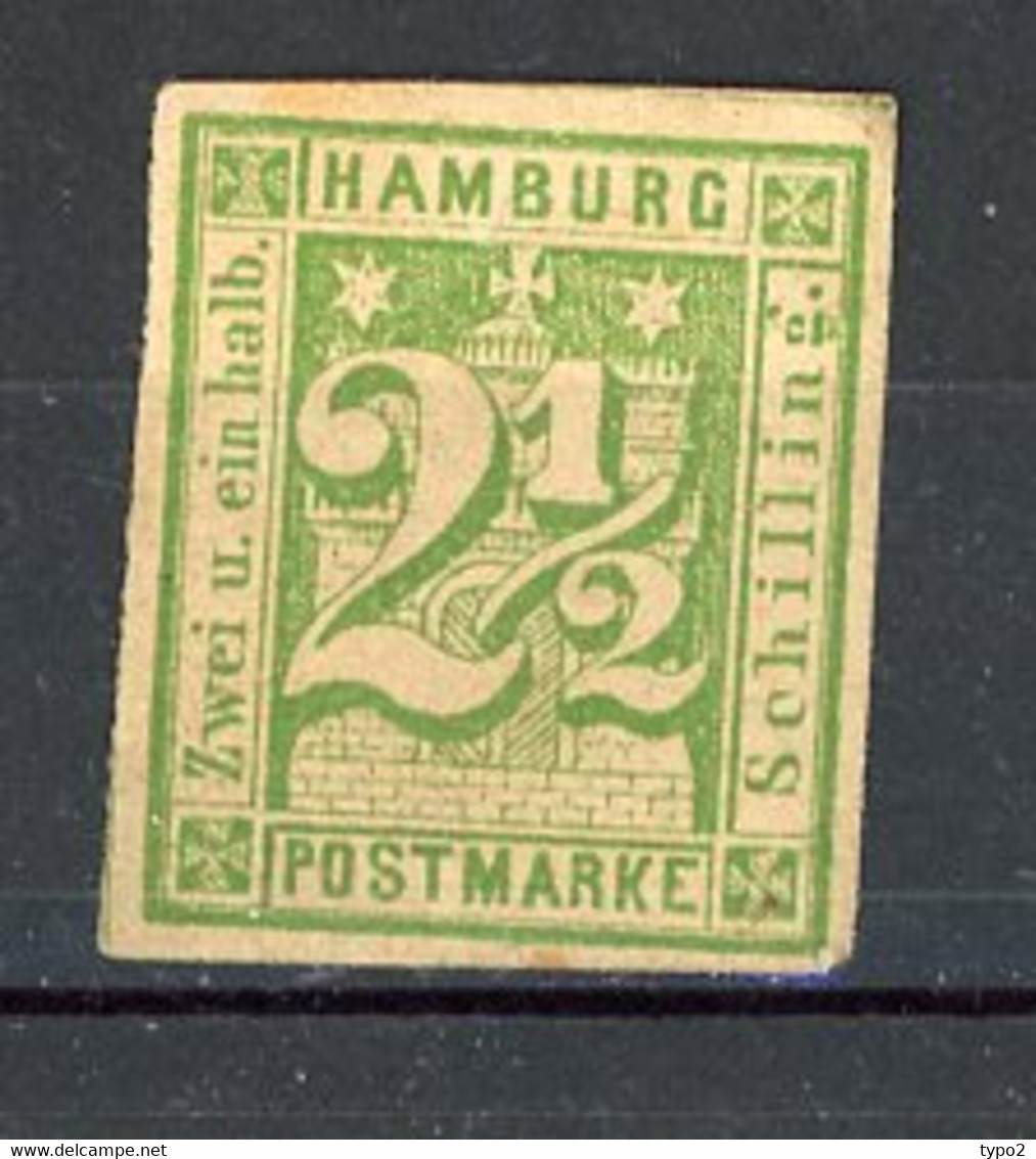 HAMB -  Yv. N°  10  Mi N°9  FAUX Sans Filigrane   (*)  2 1/2s  Vert-jaune   Cote  110 Euro  BE  2 Scans - Hamburg