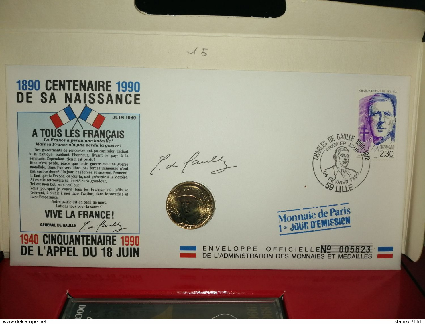 MEDAILLE TIMBRE CASSETE ENVELOPPE 1er JOUR CHARLES DE GAULLE APPEL DU 18 JUIN 1990 MONNAIE DE PARIS  VOIR PHOTOS - Sonstige & Ohne Zuordnung