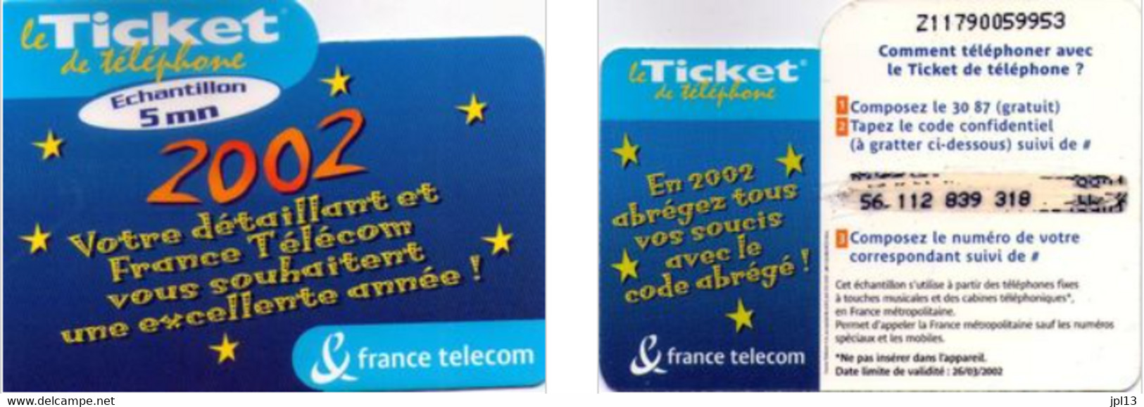 Ticket Téléphone - France Télécom - Voeux 2002 - Votre Detaillant Et ... 5m, Série Z1179 - FT Tickets