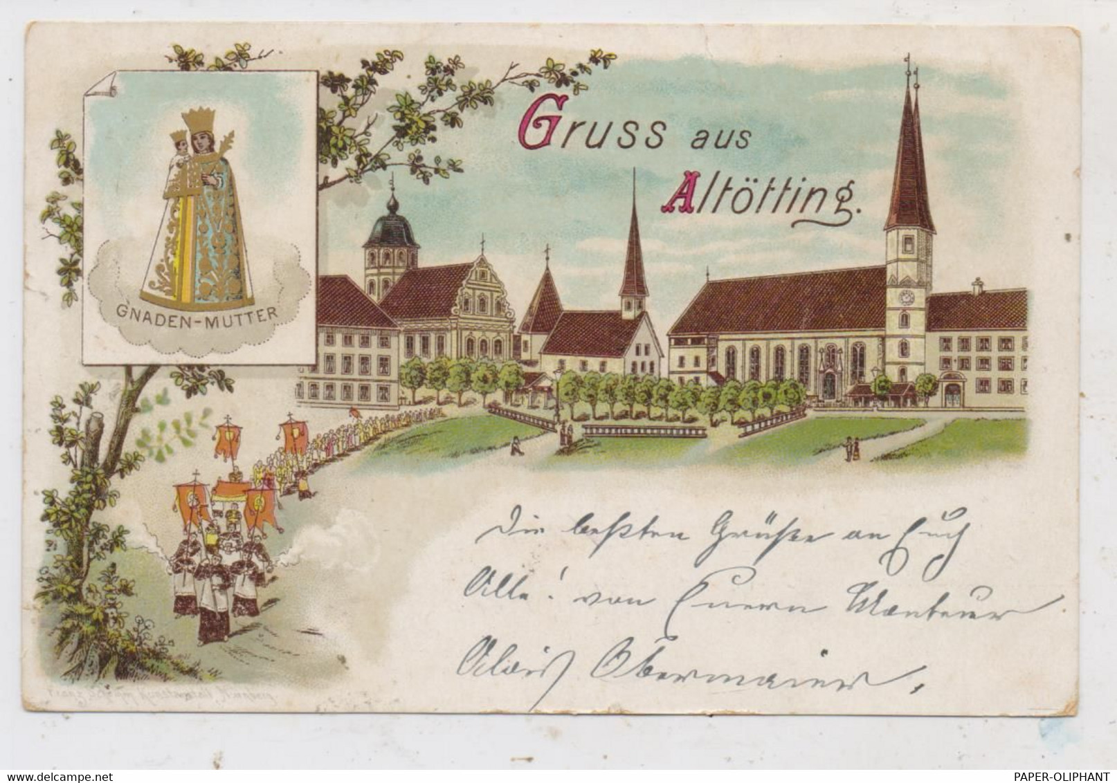 8262 ALÖTTING, Lithographie 1898, Gnaden-Mutter, Prozession... - Altoetting
