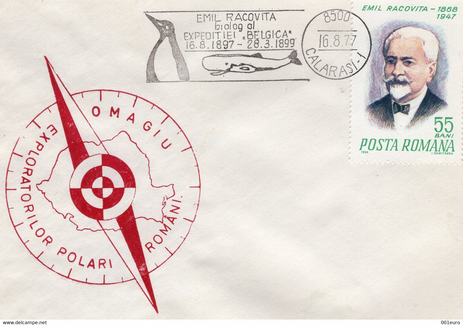 ROMANIA 1977: POLAR EXPLORER, WHALE, PENGUIN, Illustrated Postmark On Cover  - Registered Shipping! - Poststempel (Marcophilie)