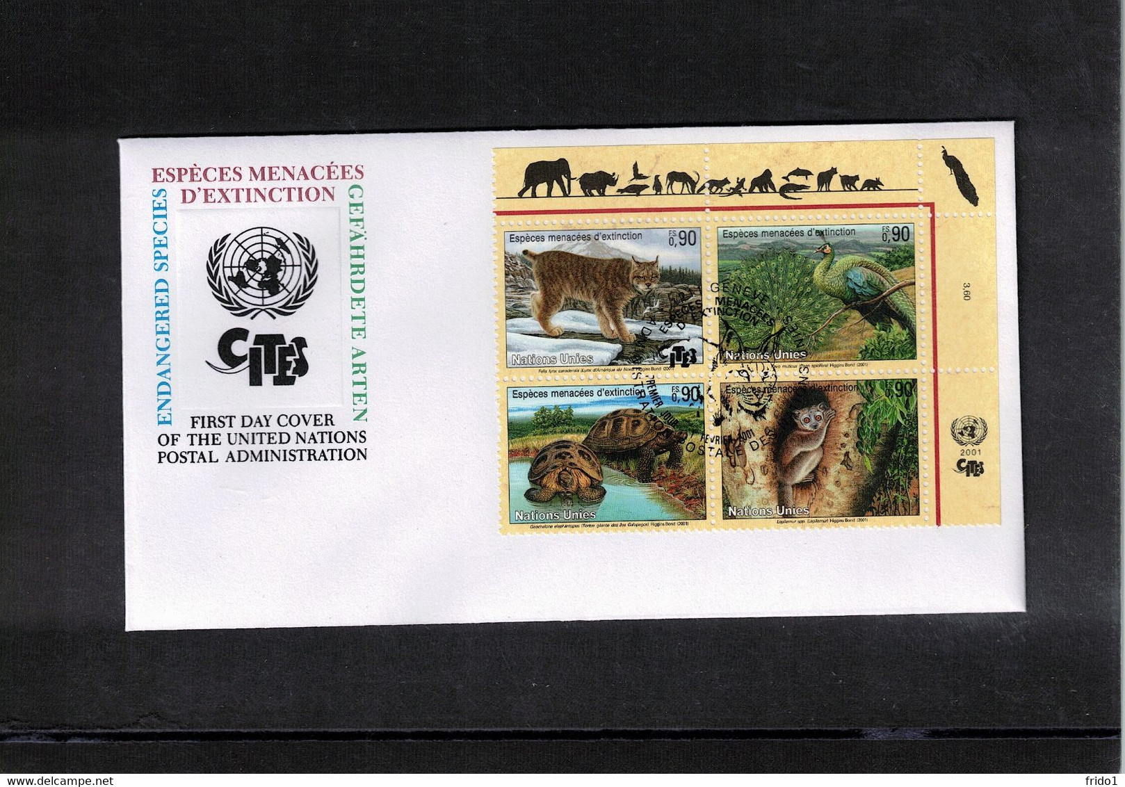 UN Geneve 2001 Endangered Animals  FDC - Pauwen