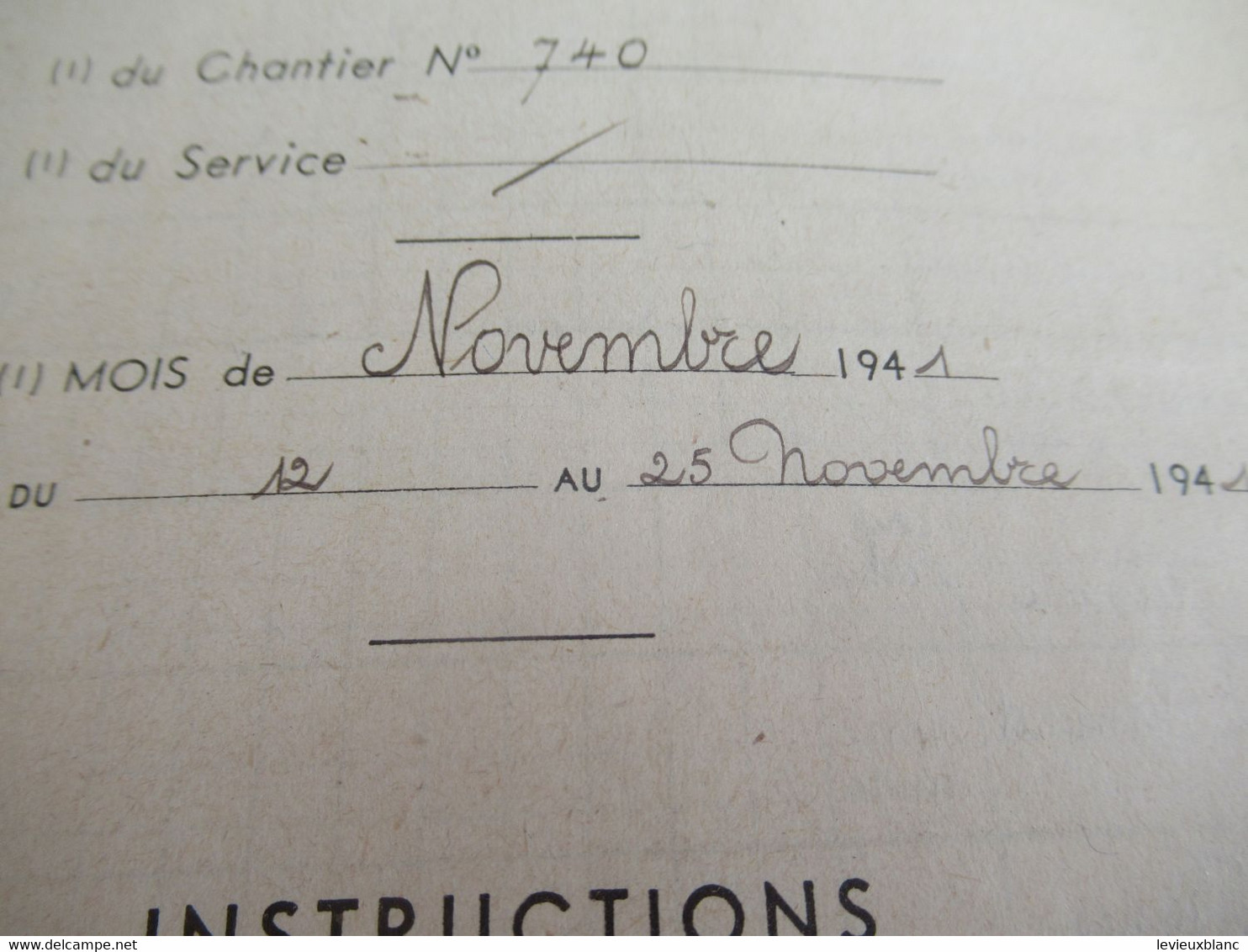 Ministère de la Production Industrielle et du Travail/ Commissariat à la lutte Contre le CHÔMAGE/ 1941   OL132