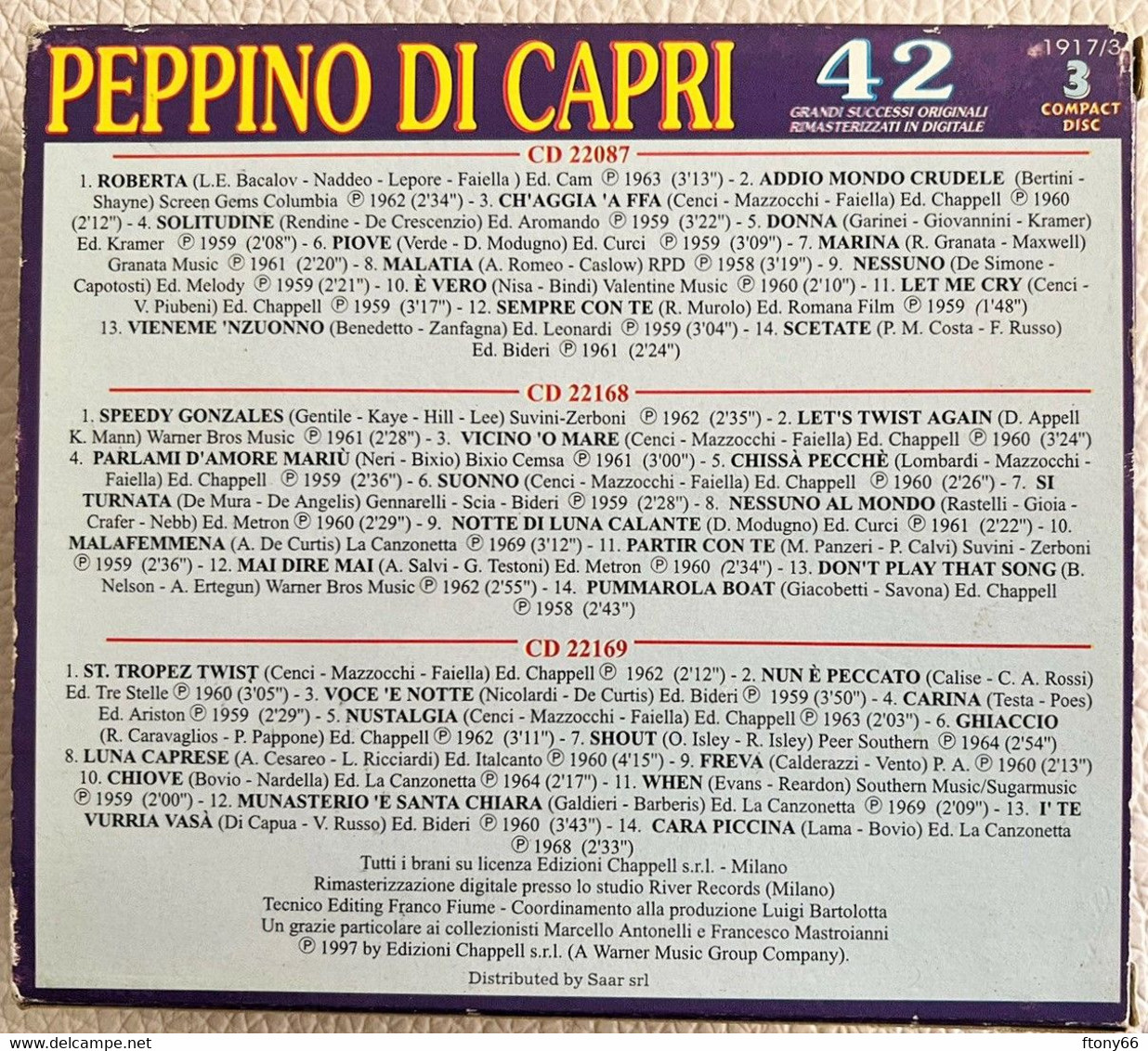 MA22 CD PEPPINO DI CAPRI 42 GRANDI SUCCESSI - COFANETTO 3 CD NUOVI SIGILLATI - Autres - Musique Italienne