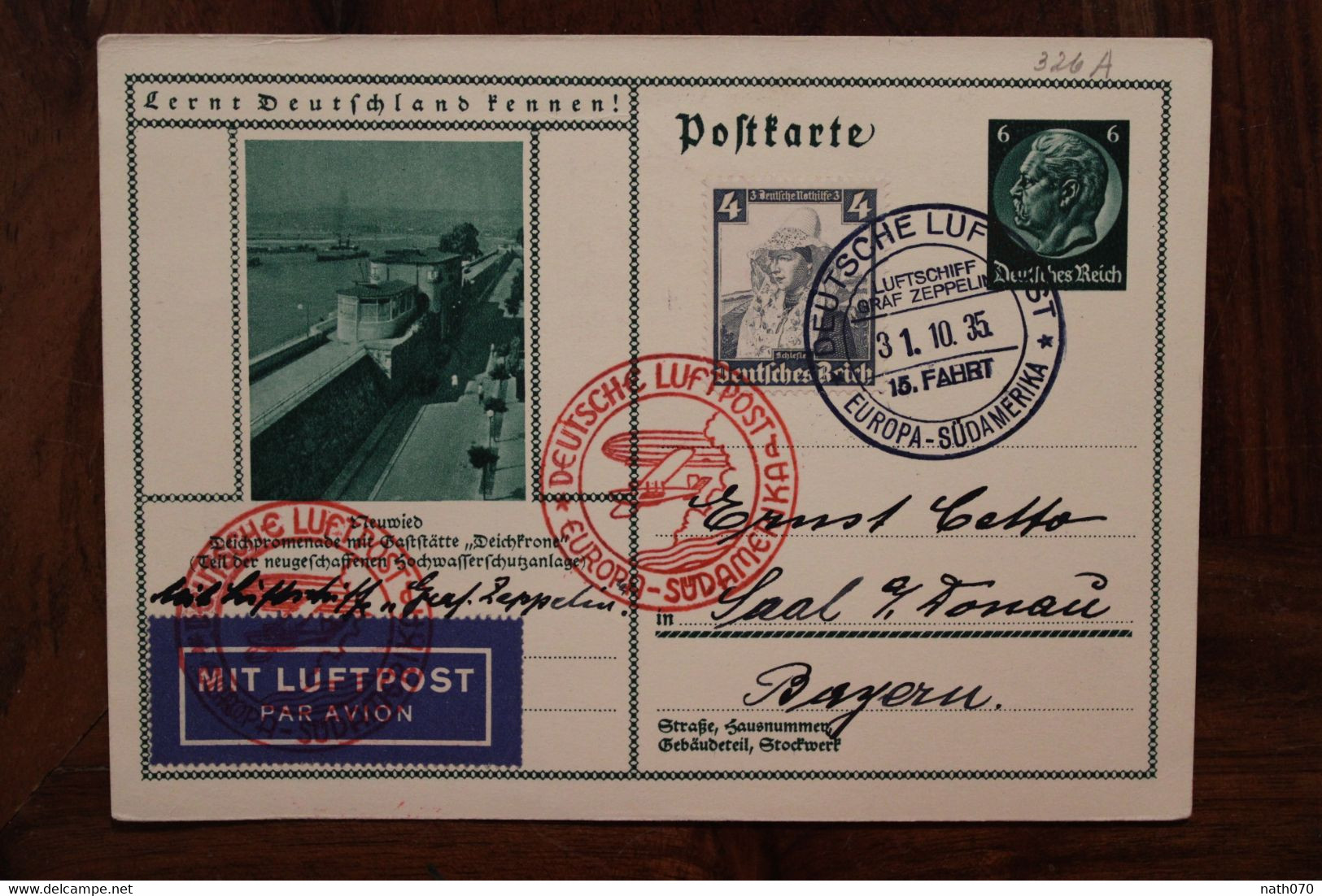 1935 ZEPPELIN Luftschiff 15 Fahrt Europa SüdAmerika Cover Par Avion Air Mail Luftpost Entier Ganzsache - Airmail & Zeppelin