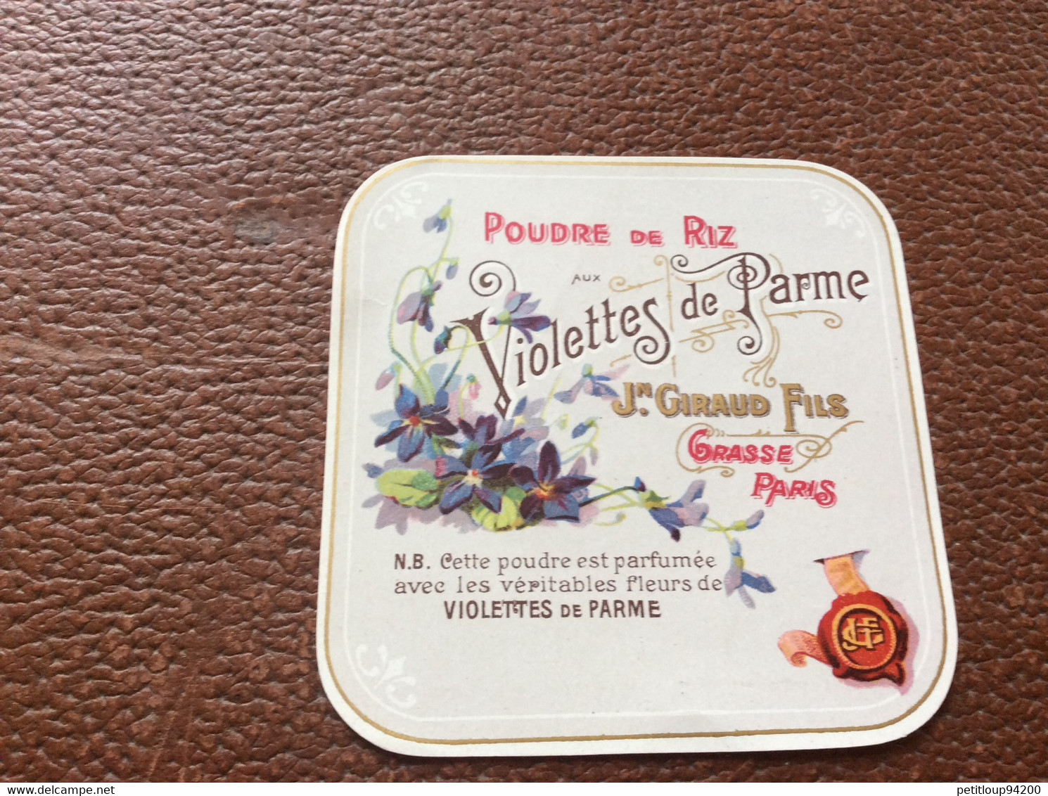 ETIQUETTE  DE PARFUM  POUDRE DE RIZ  Violettes De Parme  Jn.GIRAUD FILS  Grasse Paris - Labels