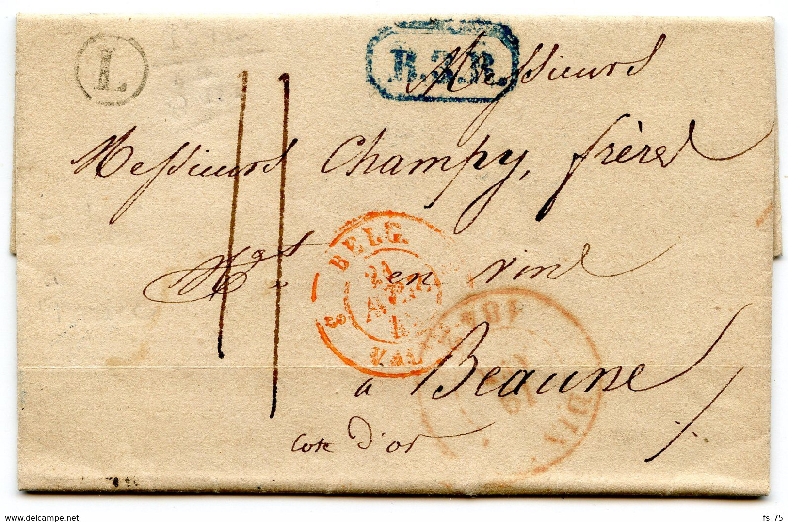 BELGIQUE - CAD DINANT + BOITE L SUR LETTRE AVEC TEXTE DE ANNEVOIE BOUILLON POUR LA FRANCE, 1842 - 1830-1849 (Belgica Independiente)