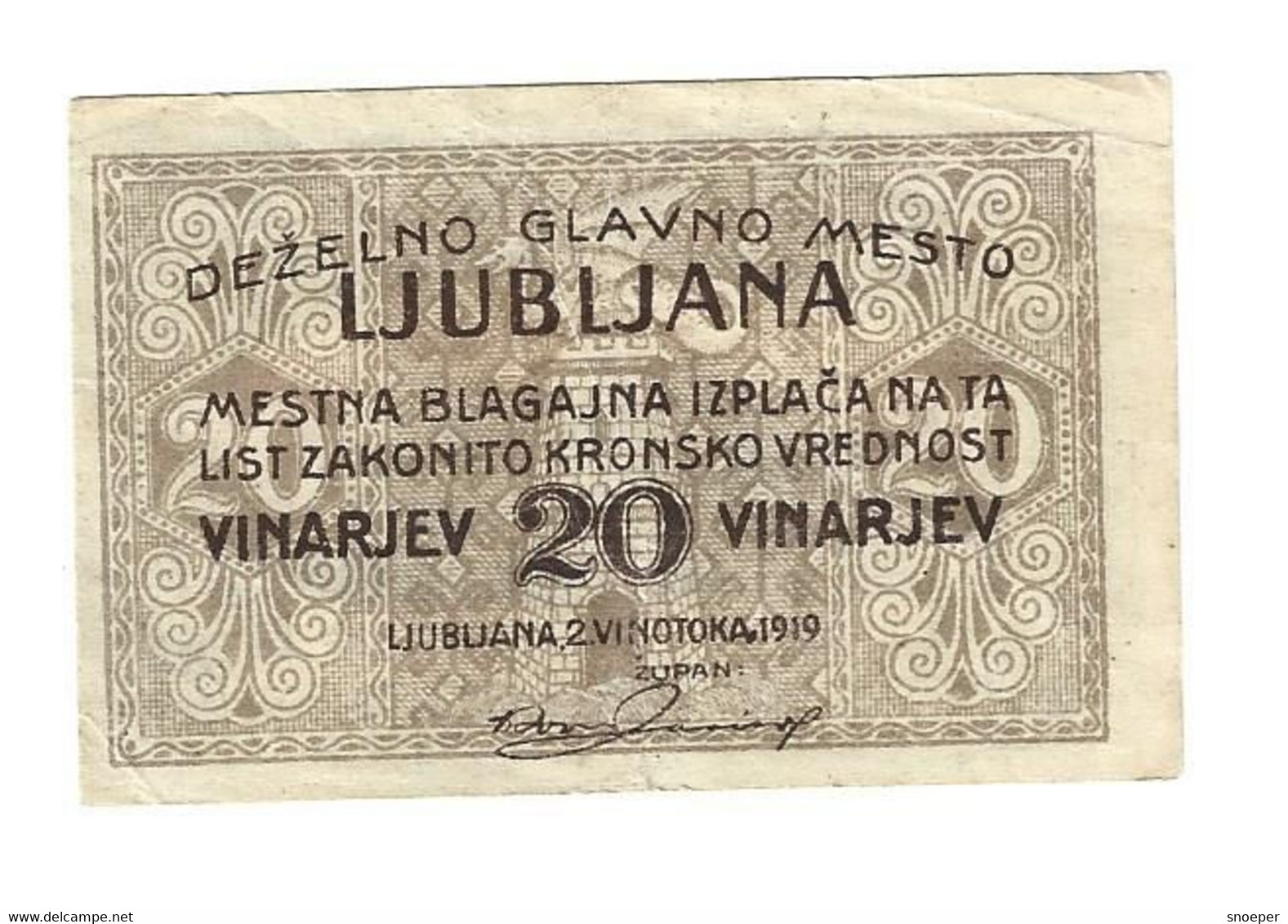 *slovenia Notgeld Ljubljana  20 Vinarjev 1919  Xf - Slovénie