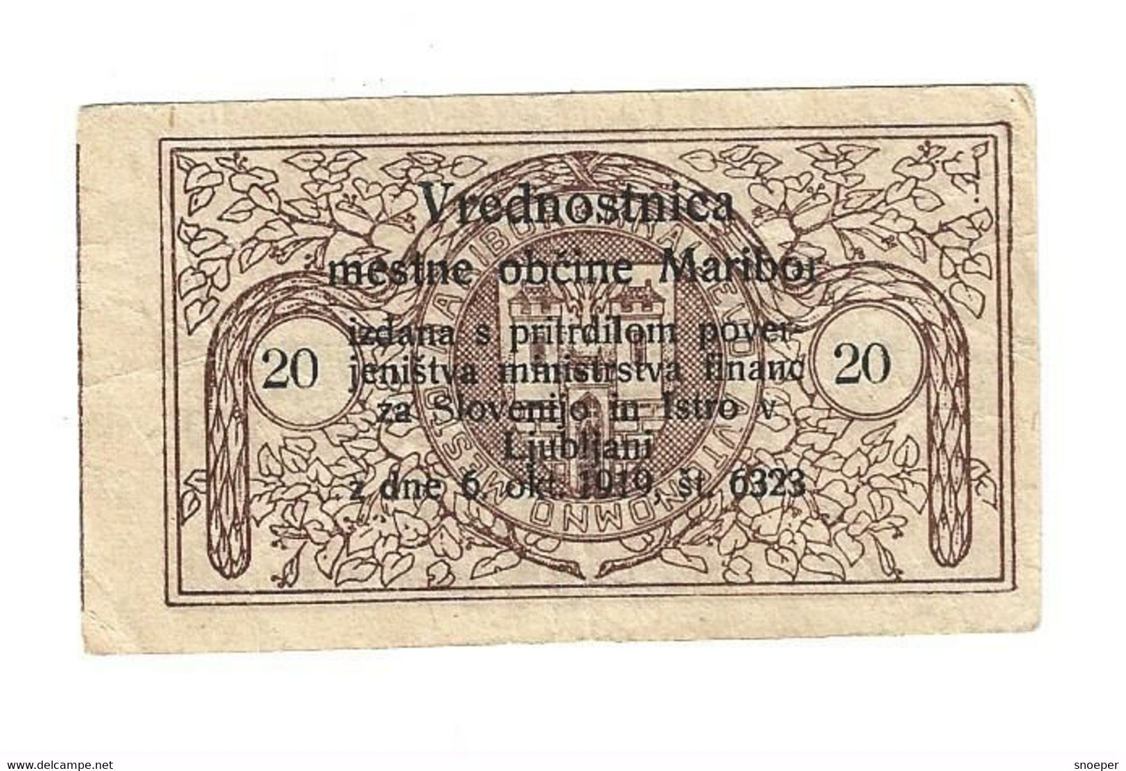 *slovenia Notgeld Maribor   20 Vinarjev 1919  Xf - Slovénie