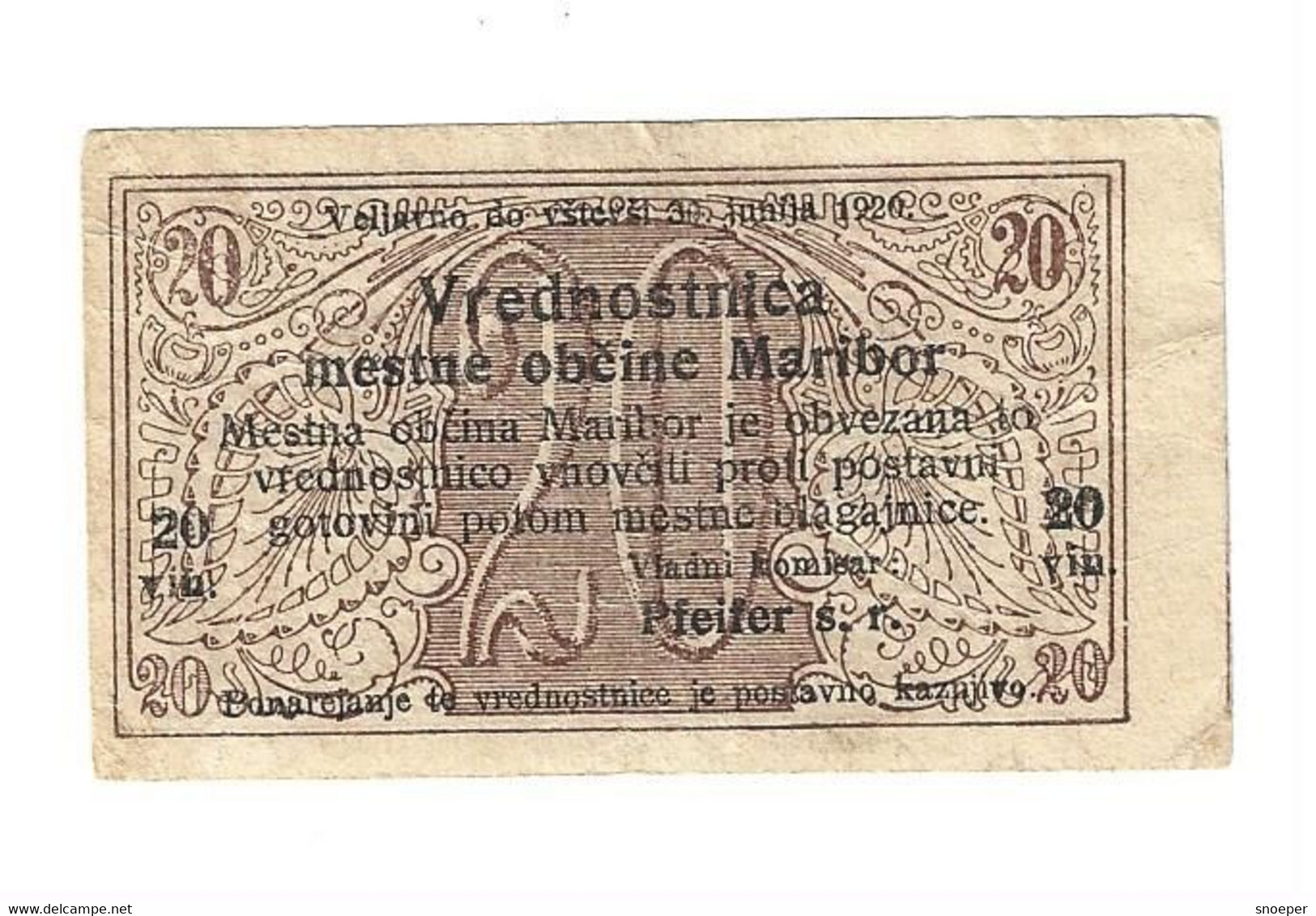 *slovenia Notgeld Maribor   20 Vinarjev 1919  Xf - Slovénie