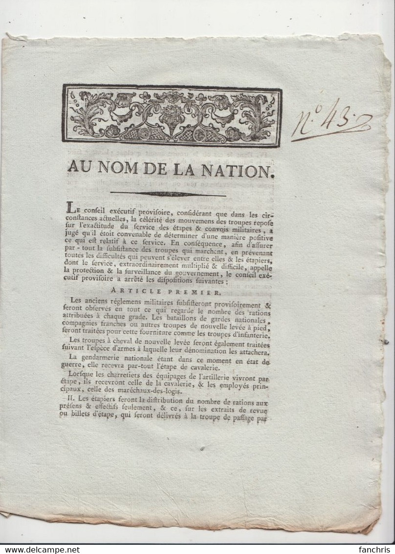 Au Nom De La Nation-Sur L'organisation Des Déplacements Des Troupes-signés SERVAN-DANTON....... - Documentos Históricos