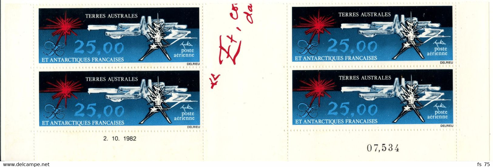 T.A.A.F. - PA 78 - OEUVRE DE MATHIEU - BLOC DE 4 COIN DATE 2.10.82 - Unused Stamps