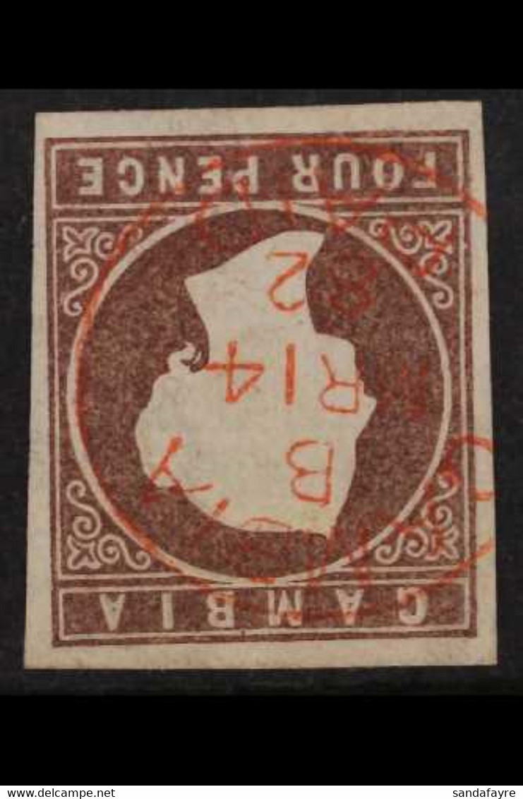 1874 VARIETY. 4d Brown, CC Wmk, Imperf With WATERMARK INVERTED Variety, SG 5w, Superb Used With Four Good To Large Margi - Gambia (...-1964)