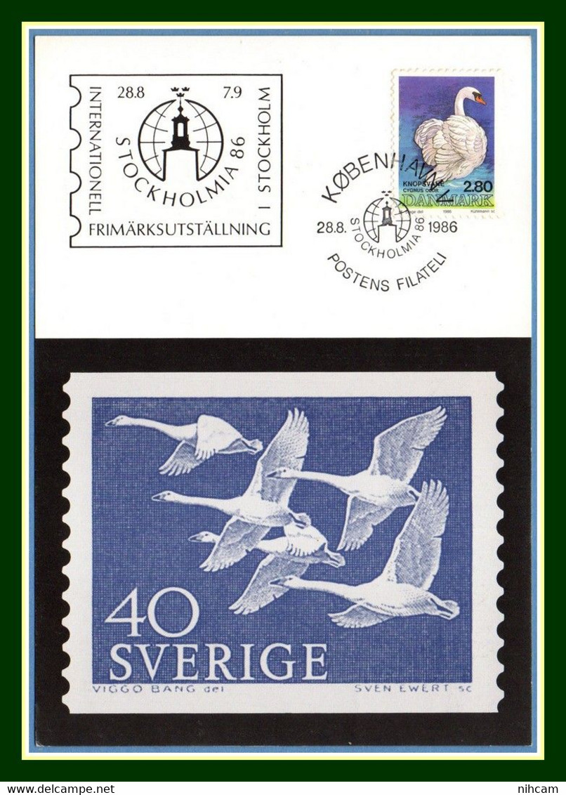 Carte Maximum Danmark Danemark 1986 Expo Stockholmia 86 Cygne Swan Canard Duck - Cartoline Maximum