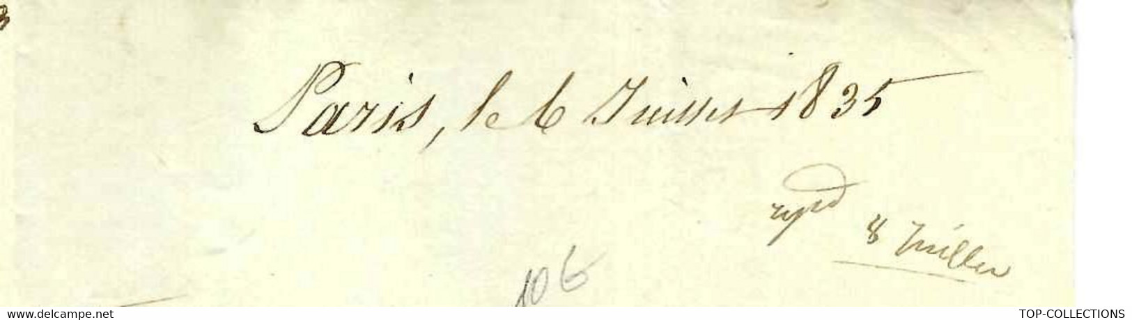1835 De Paris Lettre Signée Marque Postale Bureau De La Maison Du Roi  COMMANDE DE TUYAUX DESSIN SUR LA LETTRE - Documents Historiques