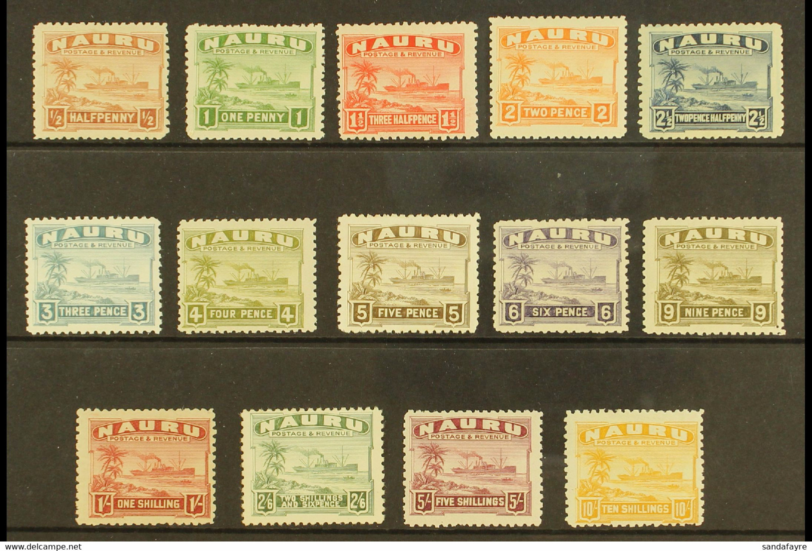 1924-34 'Freighter' Complete Set On Rough Surfaced Greyish Paper, SG 26A/39A, Fine Mint. (14 Stamps) - Nauru