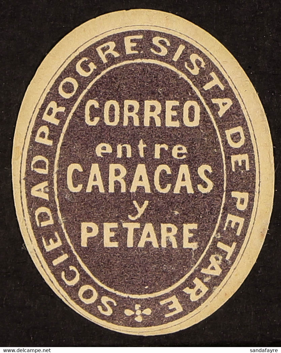 CARACAS Y PETARE 1876 (-) Violet Local Courier Post Oval Stamp, Fine Mint, Small Thin, Fresh & Very Rare. - Venezuela