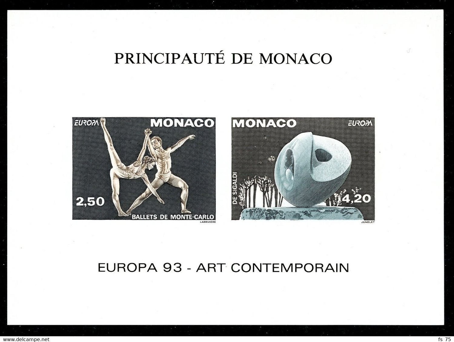 MONACO - EUROPA 1993 - BLOC FEUILLET SPECIAL 20a NON DENTELE ** - Blocks & Sheetlets
